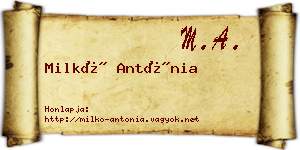 Milkó Antónia névjegykártya