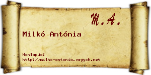 Milkó Antónia névjegykártya